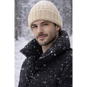 Lord & Taylor Spring + Mercer 100% Cashmere Beige Knit Beanie Hat Mens OS NEW